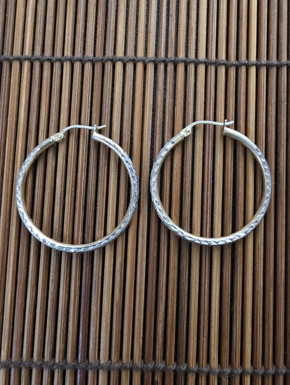 925 Silver Diamond Cut Hoop Yellow Gold, Silver Earrings (Vintage)